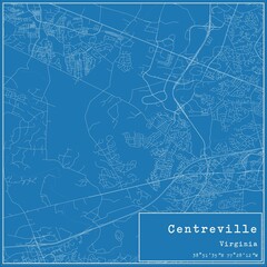 Fototapeta premium Blueprint US city map of Centreville, Virginia.