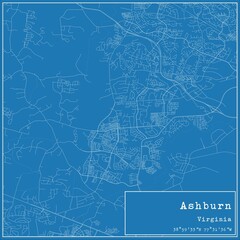 Blueprint US city map of Ashburn, Virginia.