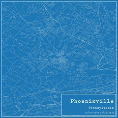 Blueprint US city map of Phoenixville, Pennsylvania.