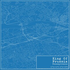 Blueprint US city map of King Of Prussia, Pennsylvania.