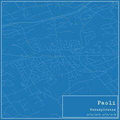 Blueprint US city map of Paoli, Pennsylvania.