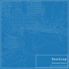 Blueprint US city map of Reading, Pennsylvania.