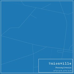 Blueprint US city map of Unionville, Pennsylvania.