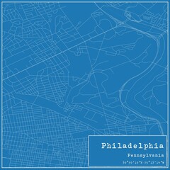 Blueprint US city map of Philadelphia, Pennsylvania.