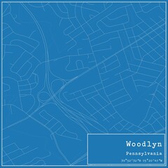 Blueprint US city map of Woodlyn, Pennsylvania.
