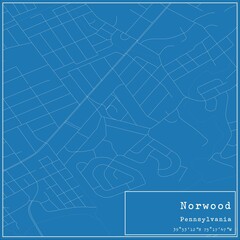 Blueprint US city map of Norwood, Pennsylvania.