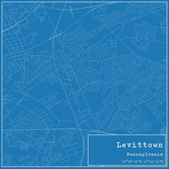 Blueprint US city map of Levittown, Pennsylvania.