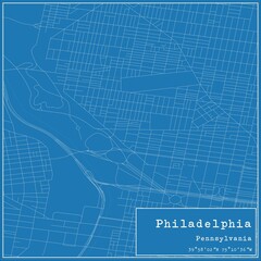 Blueprint US city map of Philadelphia, Pennsylvania.