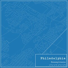 Blueprint US city map of Philadelphia, Pennsylvania.