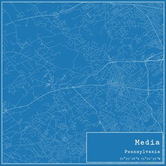 Blueprint US city map of Media, Pennsylvania.