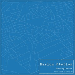 Blueprint US city map of Merion Station, Pennsylvania.
