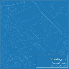Blueprint US city map of Gladwyne, Pennsylvania.