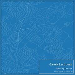 Blueprint US city map of Jenkintown, Pennsylvania.