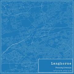 Blueprint US city map of Langhorne, Pennsylvania.