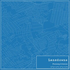 Fototapeta premium Blueprint US city map of Lansdowne, Pennsylvania.