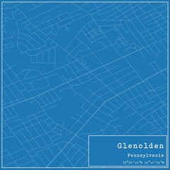 Blueprint US city map of Glenolden, Pennsylvania.