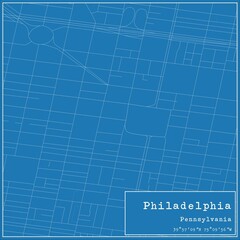 Blueprint US city map of Philadelphia, Pennsylvania.