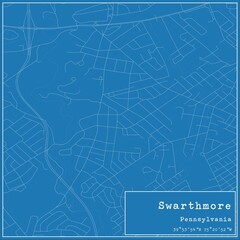 Blueprint US city map of Swarthmore, Pennsylvania.