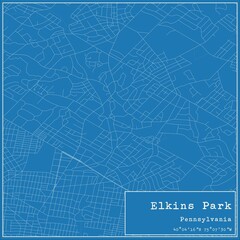 Blueprint US city map of Elkins Park, Pennsylvania.