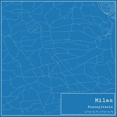 Blueprint US city map of Milan, Pennsylvania.