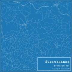Blueprint US city map of Susquehanna, Pennsylvania.