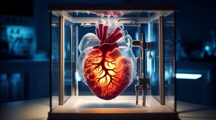 3D printed heart, Medical 3D printer prints human heart for transplantation in the laboratory, Generative AI