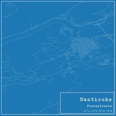 Blueprint US city map of Nanticoke, Pennsylvania.