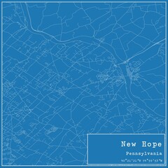 Blueprint US city map of New Hope, Pennsylvania.