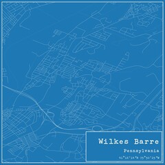 Blueprint US city map of Wilkes Barre, Pennsylvania.