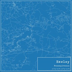 Blueprint US city map of Hawley, Pennsylvania.