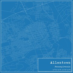 Naklejka premium Blueprint US city map of Allentown, Pennsylvania.
