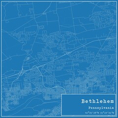 Blueprint US city map of Bethlehem, Pennsylvania.