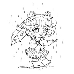 vector coloring page with cute cartoon girl. avatar, line art	