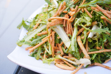 Chinese food, Fresh green leaves of endive frisée chicory salad