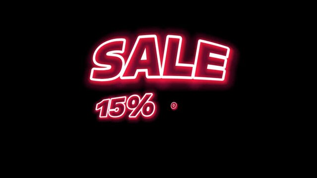 Sale 15% off use neon text effect for business promotion