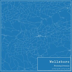 Blueprint US city map of Wellsboro, Pennsylvania.