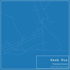 Blueprint US city map of Hawk Run, Pennsylvania.