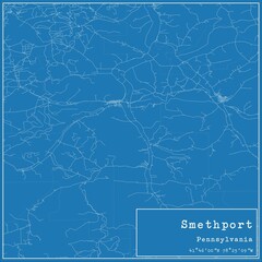 Blueprint US city map of Smethport, Pennsylvania.