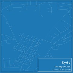Blueprint US city map of Hyde, Pennsylvania.