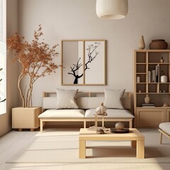 An detailed interior design idea for a modern new living room including texture and color samples high end wallpaper magazine