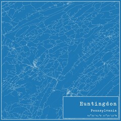 Blueprint US city map of Huntingdon, Pennsylvania.