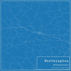 Blueprint US city map of Worthington, Pennsylvania.