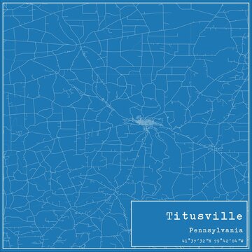 Blueprint US city map of Titusville, Pennsylvania.