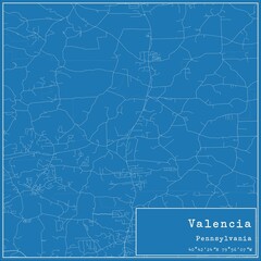 Blueprint US city map of Valencia, Pennsylvania.