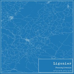 Blueprint US city map of Ligonier, Pennsylvania.