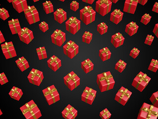 3D illustration of gift boxes on dark background