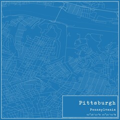 Blueprint US city map of Pittsburgh, Pennsylvania.