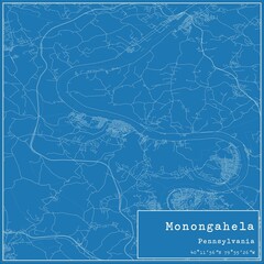 Blueprint US city map of Monongahela, Pennsylvania.