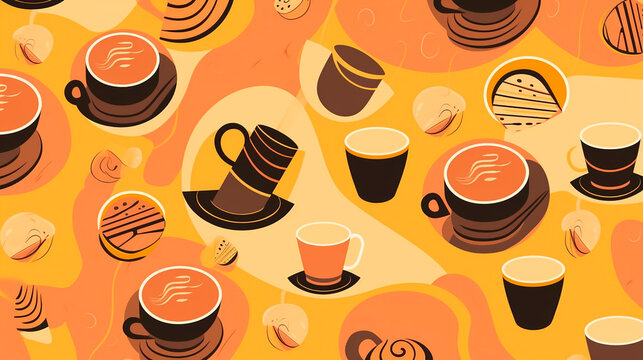 cup of coffee pattern background created with Generative Ai