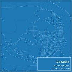 Blueprint US city map of Donora, Pennsylvania.
